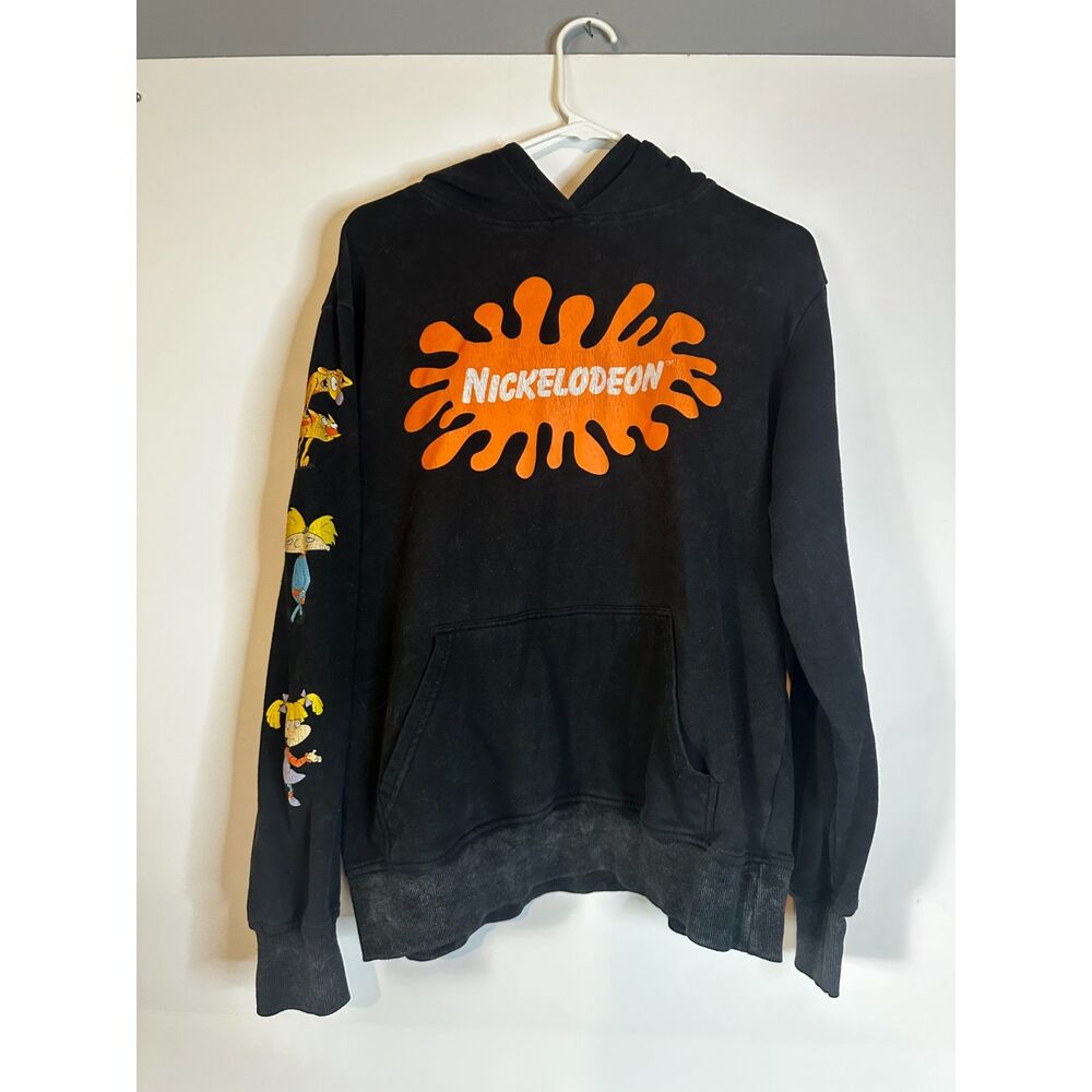 Nickelodeon Black Hoodie M Tie Dye Orange Logo Rugrats Ren & Stimpy
